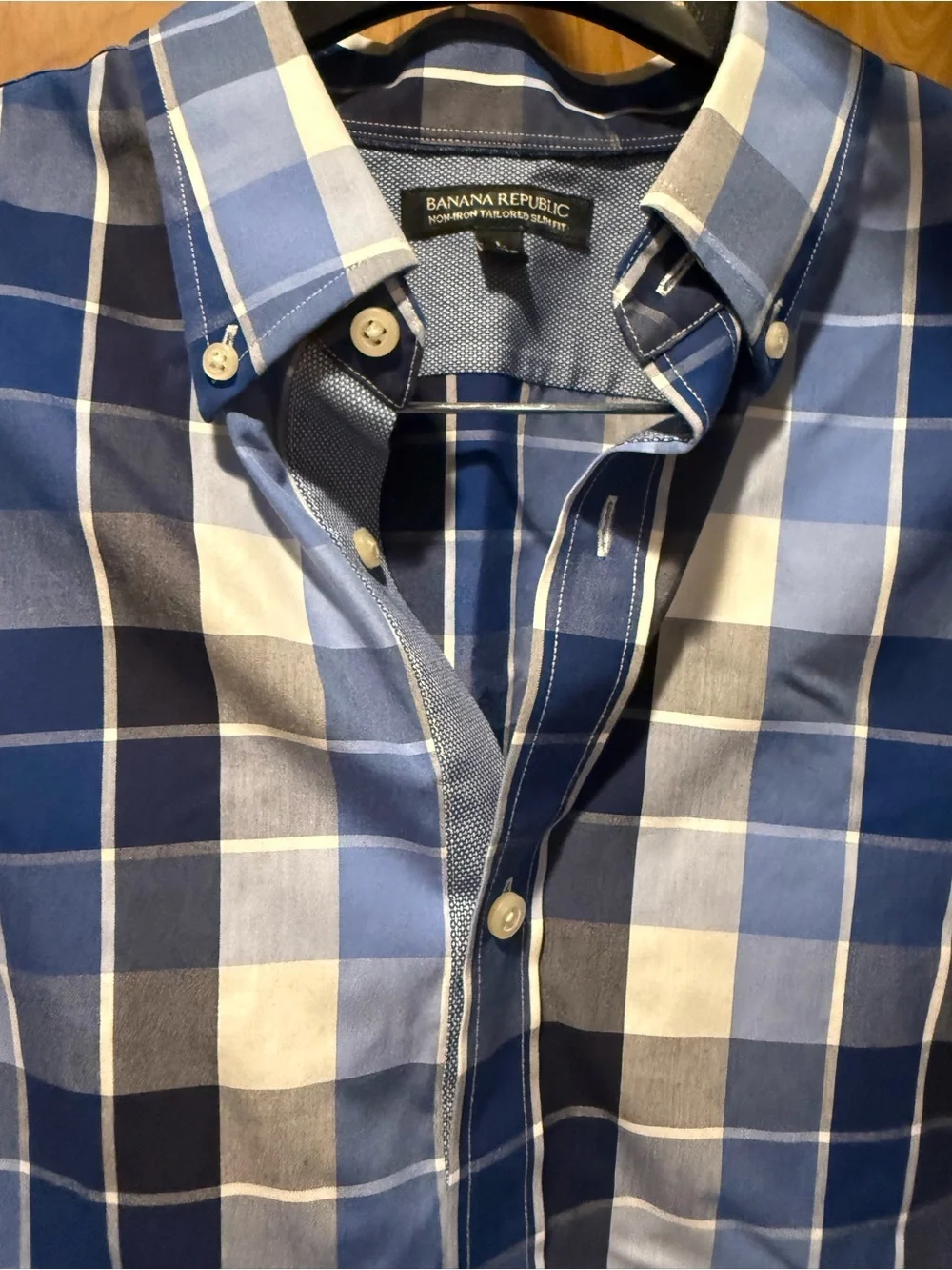 Banana Republic Blue and White Plaid Cotton Button-Down Shirt
